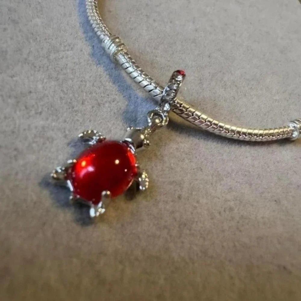 Red Dangle Turtle European Charm fits PANDORA
